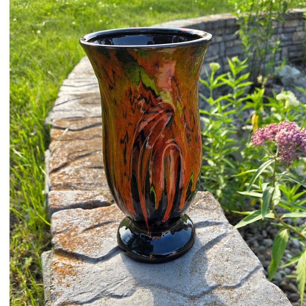 Vintage Signed MCM Fat Lava Style California Pottery Drip Vase Made in USA